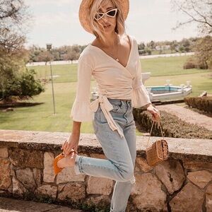 Marine Layer Off-White Knitwear Wrap Tie Top